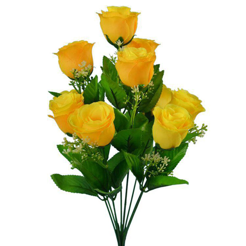 زهور اصطناعية لباقة الزفاف ، زهور مزيفة ، ينبع 10 رؤوس ، برعم الورد ، جودة عالية