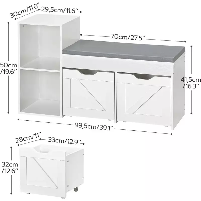 Storage Chest With Detachable Cushion Furniture Entryway Bench With 2 Compartments and 2 Removable Cabinets Living Room Cabinets