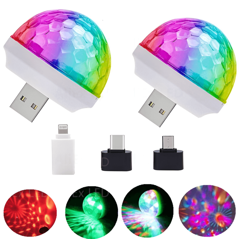 USB صغير LED سيارة جو ضوء RGB الموسيقى التحكم الصوتي DJ ديسكو الكرة مصباح المنزل حفلة USB إلى أبل أندرويد الهاتف ديسكو ضوء