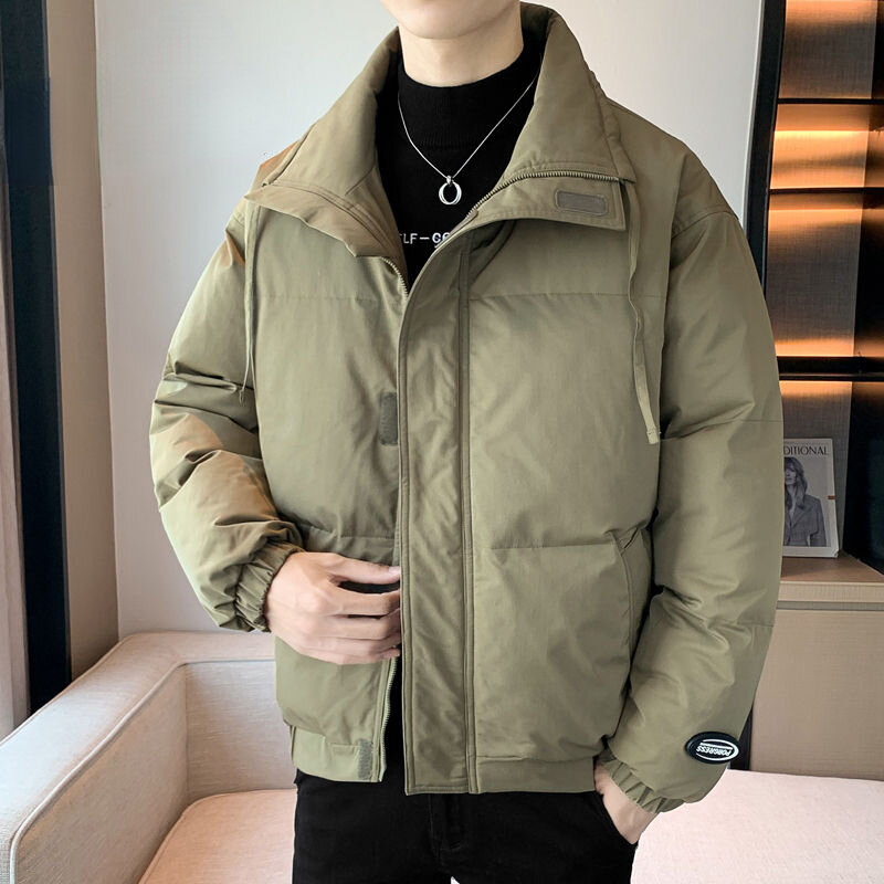 2023 Autumn Winter Warm Men Jacket Fashion Solid Parkas Thicken Cotton Padded Jackets Stand Collar Casual Windproof Coats V05