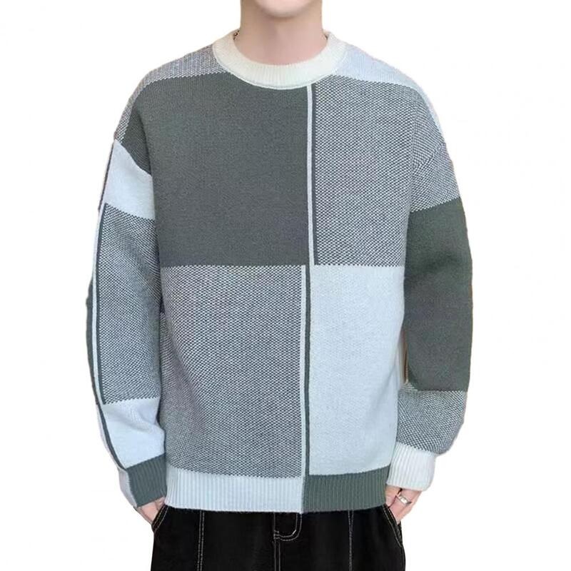 Sweater musim dingin nyaman untuk pria, atasan sweter rajut tebal hangat lengan panjang leher Crew musim gugur untuk pria
