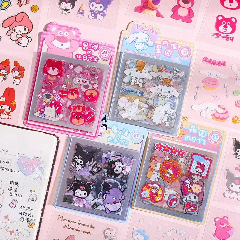 Pegatinas transparentes Sanrio Melody Kuromi Cinnamoroll Hello Kitty para niños, pegatinas de Gudetama DIY, 25 piezas