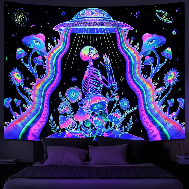 Tapiz fluorescente de cielo estrellado de Van Gogh, Mandala estético en la pared, tela colgante, tapices Trippy, decoración psicodélica para habitación del hogar