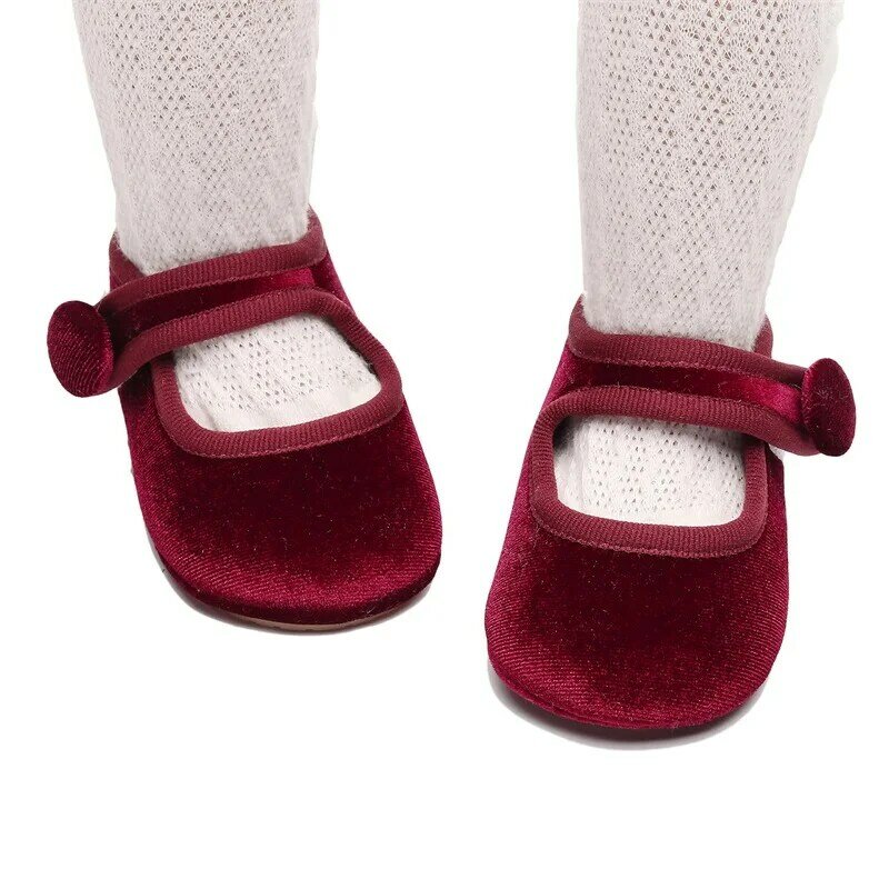 Zapatos Mary Jane para niños y niñas, zapatillas planas de terciopelo de Color sólido, informales, para caminar, para recién nacidos