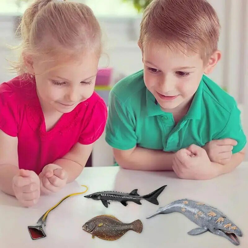 Mainan hewan laut angka kecil Kit figur hewan laut realistis di bawah figur makhluk laut 4 buah mainan interaktif keluarga