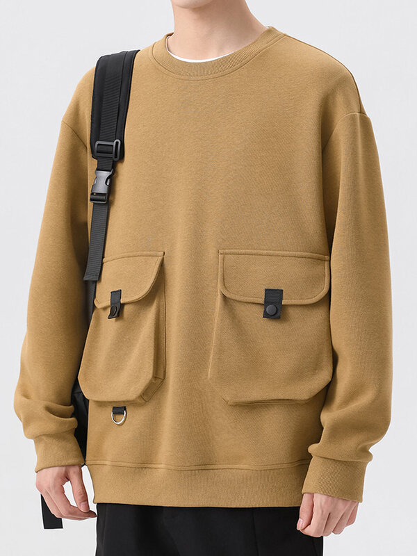 2023 neue Herbst große Taschen Sweatshirts Männer Streetwear O-Ausschnitt Langarm Baumwolle Pullover Basic Hoodie Tops plus Größe 8xl