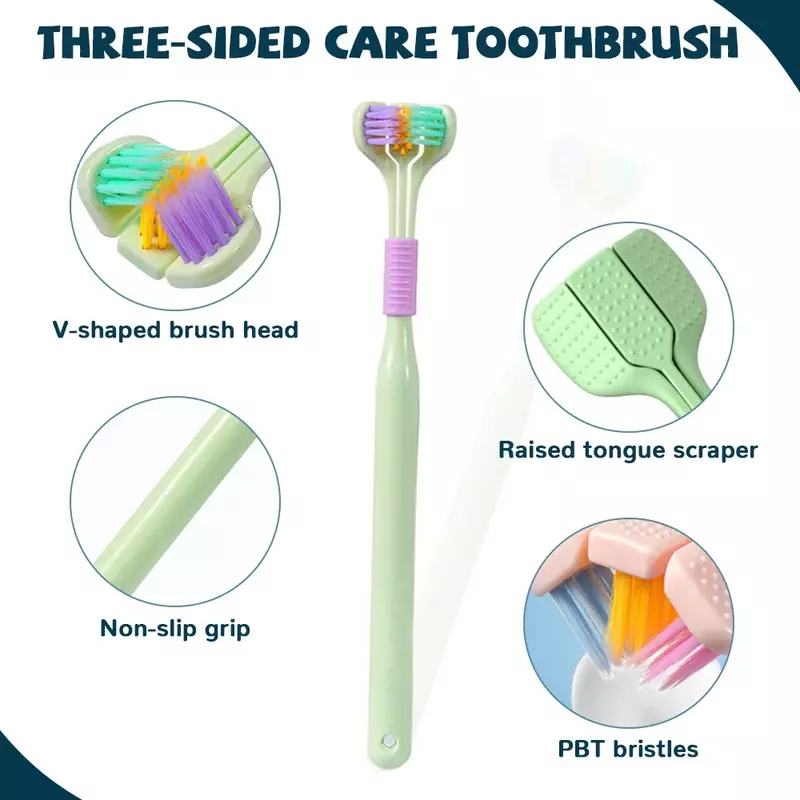 Трехсторонняя зубная щетка с мягкой щетиной для взрослых, зубная щетка с ультратонкой мягкой щетиной для ухода за полостью рта, безопасная зубная щетка для полости рта