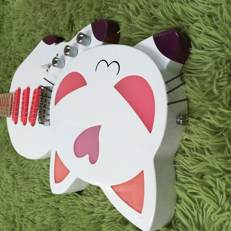 Guitarra eléctrica de gato blanco de 6 cuerdas, hardware cromado, en stock, envío inmediato