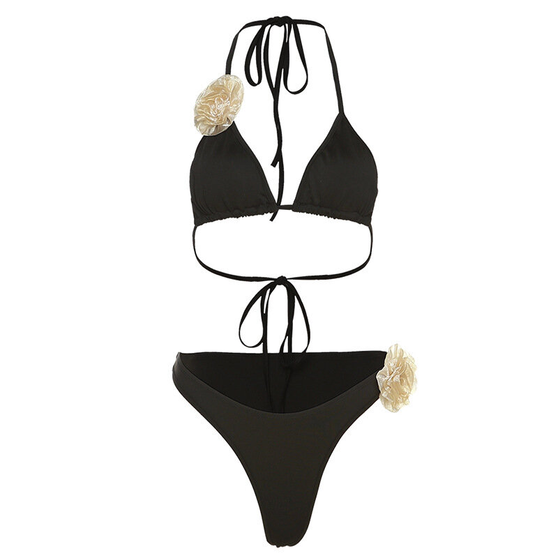 2023 nowy letnie Bikini strój kąpielowy kobiety Sexy moda Tridimensional dekoracja kwiatowa bez ramiączek dwuczęściowy damskie stroje kąpielowe Biquini