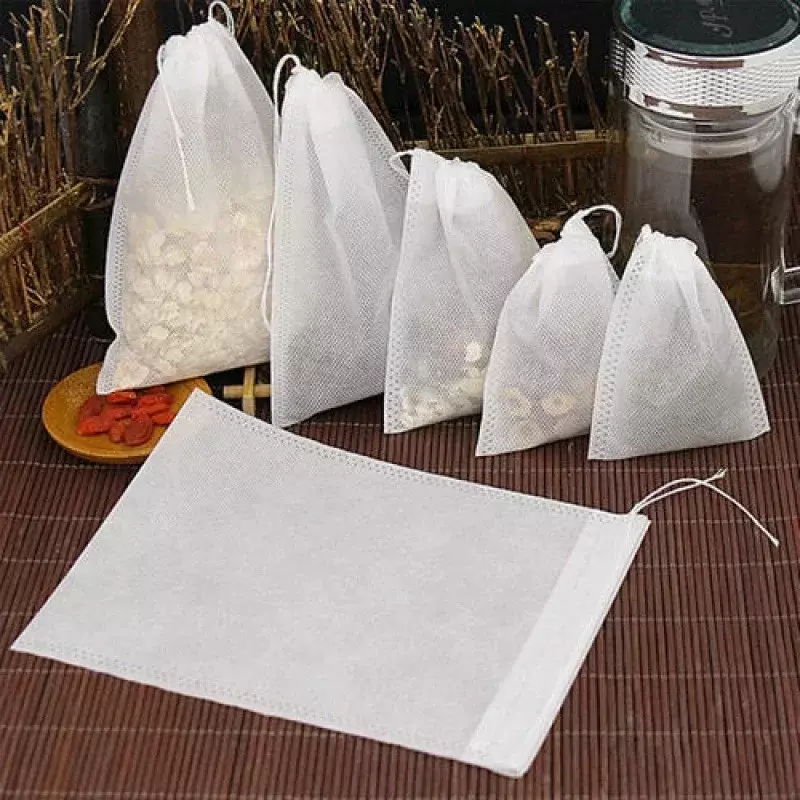 Bolsas de filtro de tela no tejida para Infusor de té de especias, bolsitas de té vacías con sello de cuerda, 300/100 piezas