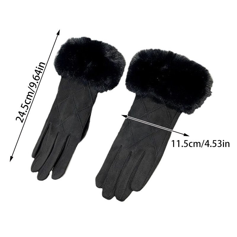 Jednokolorowe zamszowe rękawice damskie modne puszyste rękawice w kratę zimowe grube ciepłe pełne rękawiczki na zewnątrz wiatroszczelne rękawiczki rowerowe