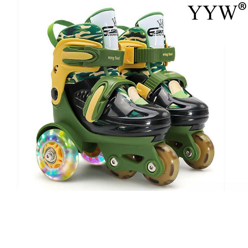 Patines de ruedas de doble fila para niños, patines en línea de PU elásticos ajustables, frenos de doble zapato de PVC, patín de rueda auxiliar seguro, 2-8