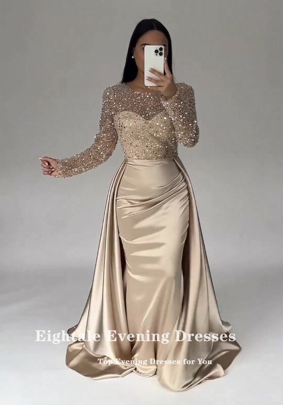 Eightale Sparkly Evening Dress for Wedding Party O-Neck Long Sleeves Mermaid Prom Gowns vestido elegante mujer para fiesta