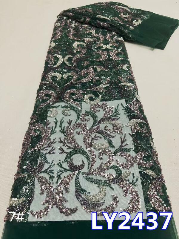Tela de encaje de lentejuelas africanas, bordado de malla francesa con cuentas, tela de encaje de tul Nigeriano para vestido de fiesta, Material LY2437