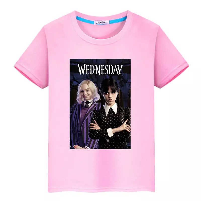 Wednesday Addams Familie Kids T-Shirt Casual Tops Print Korte Anime Tees Jongens Meisje Kleding Y 2K Kawaii Zomer Kinderkleding