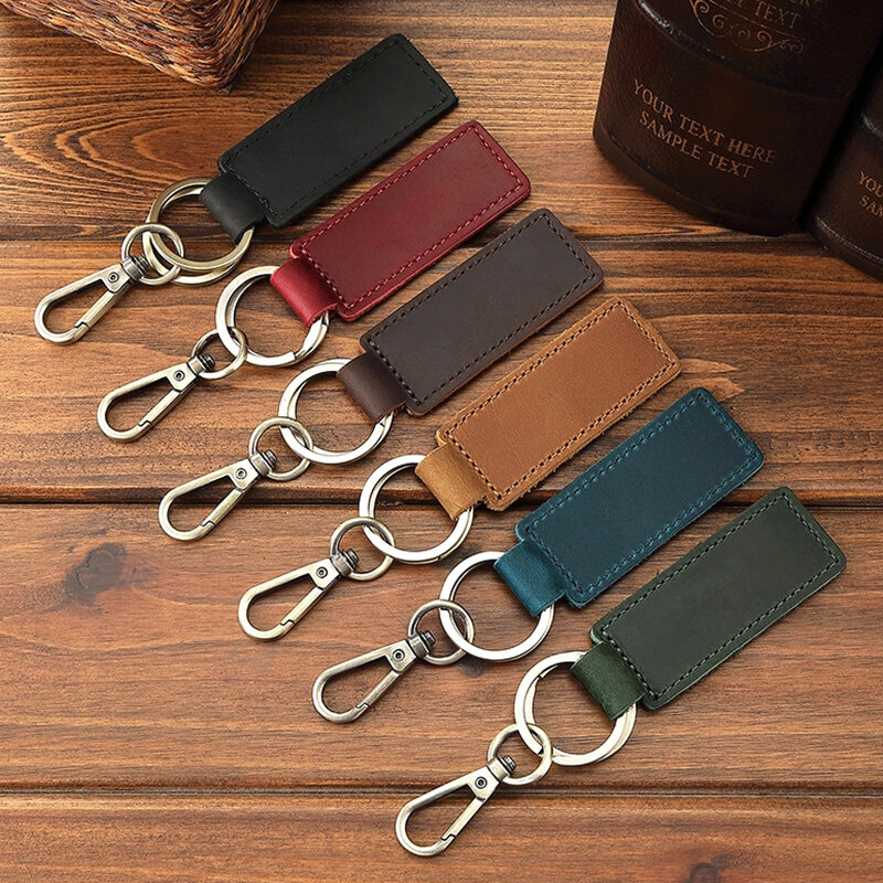 Genuine Leather Retro Cowhide Keychain Metal Lobster Clasp Pendant Fashion Personalized Anti-lost Car Keyring Keyholder