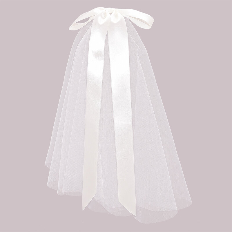 Wedding Accessories Short Simple White  Hair Veil With Clips Handmade Hairwear Engagement Bow knot Bridal Veil Headdress