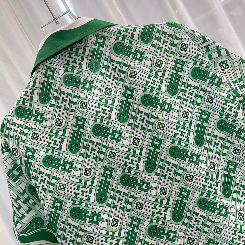 Męski retro zielony garnitur koszuli z krótkim rękawem, drukowane codzienne męskie szorty, luźny top z dekoltem w kształcie litery V, design marki, męska piżama plażowa