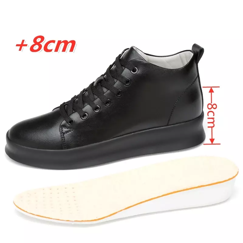 Sapatilhas de couro preto masculino, sapatos casuais, tênis preto puro simples aumento, sapatilhas respiráveis, moda, alta qualidade