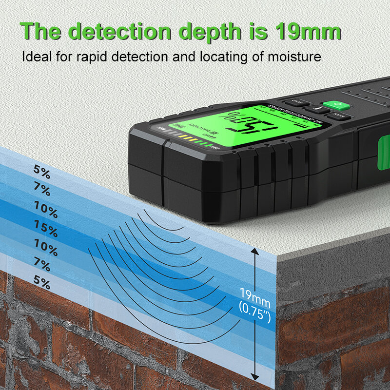 R & d mt28 indutivo medidor de umidade de madeira digital testador elétrico ferramenta medição display lcd ectromagnetic onda madeira higrômetro