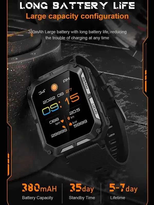 C20Pro Smart Watch Men Sport Smartwatch IP68 Waterproof Bluetooth Call 35 Days Standby 123 Sport Modes 1.83 Inch HD Screen