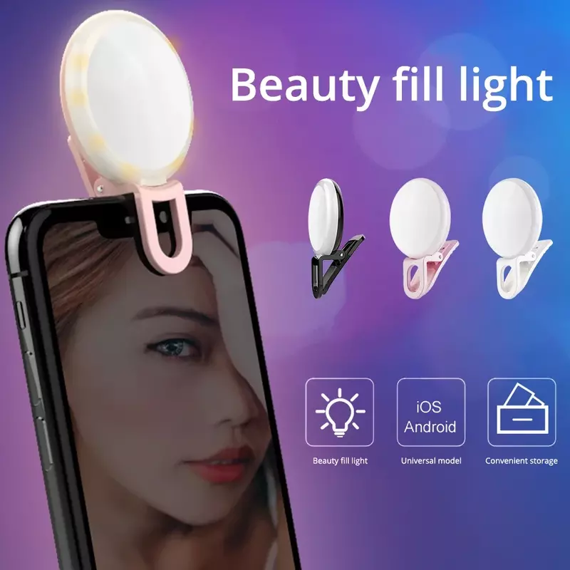 Mini Clip de luz de relleno para teléfono móvil, frío y cálido, lente de cámara de tres bloques, artefacto de Selfie, belleza ABS, plásticos sintéticos