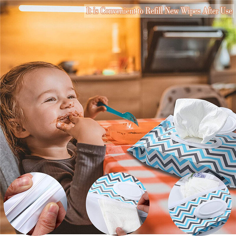 아기 물티슈 디펜서 휴대용 플립 커버, 스냅 스트랩 청소 물티슈 파우치, 재사용 가능한 물티슈 용기, 욕실 아기 보육원용