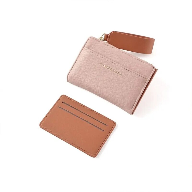 Krótki portfel w jednolitym kolorze Nowa składana torba na karty ze skóry PU Modne portmonetki Portfel damski