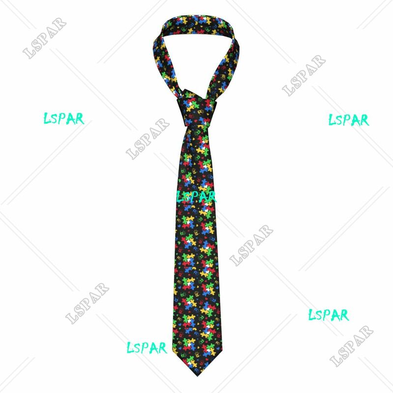 Mens Tie Classic Skinny Autism Awareness Colorful Puzzle Piece Neckties Narrow Collar Slim Casual Tie Accessories Gift