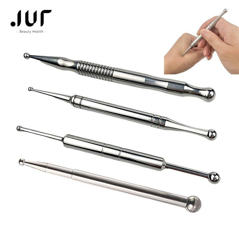 Double Headed Spring Ear Care Tool Point Probe Pen Massager For Face Facial Reflexology Massage Tool Retractable Acupuncture Pen