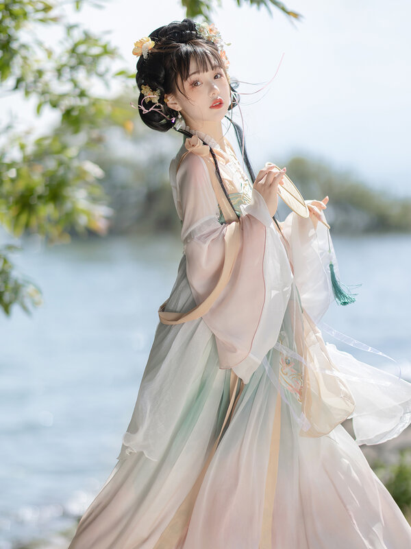 Женское традиционное платье ханьфу в китайском стиле, весенне-летнее платье ханьфу для девушек, тяжелая вышивка, сказочный традиционный костюм ханьфу для косплея