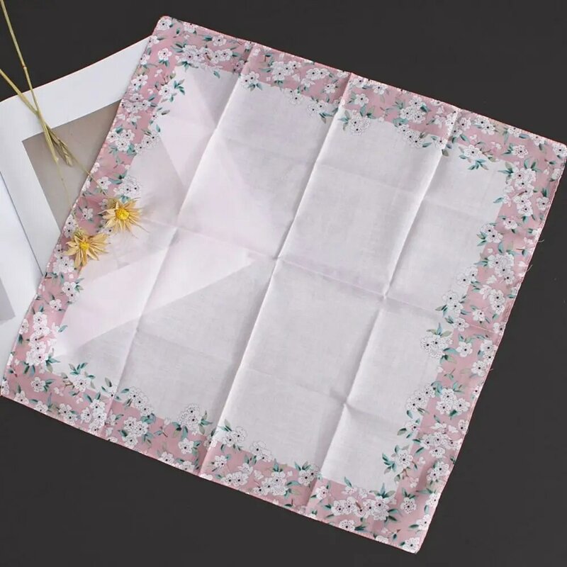 Pure Cotton Square Handkerchief Elegant Eco-friendly Printed Soft Thin Neck Scarf Reusable Cloth Towel