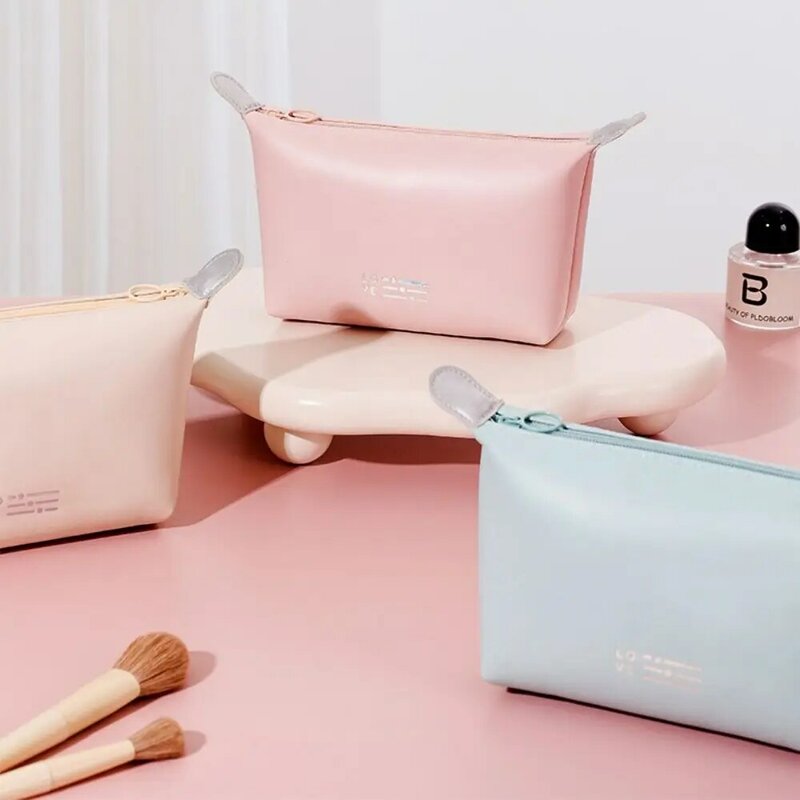 Tas krim kantung cuci warna kapasitas besar, tas penyimpanan Makeup Korea tas perlengkapan mandi wanita tas kosmetik PU