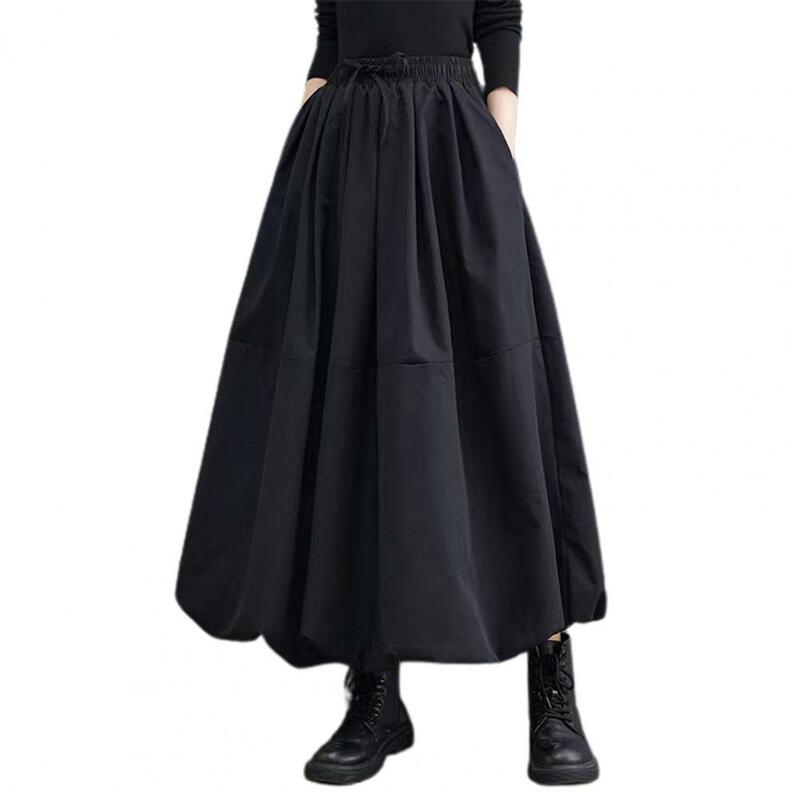 Elegante saia maxi feminina com bolsos, cintura alta, linha A, lã, grossa, quente, elástica, fêmea, inverno