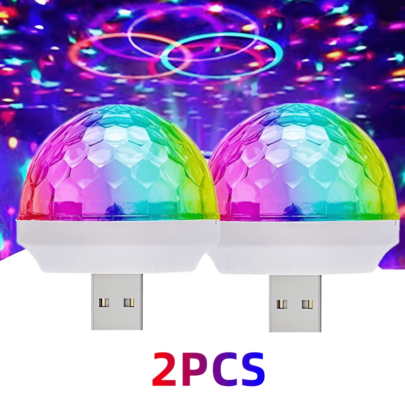 2 قطعة USB سيارة جو ضوء LED RGB الموسيقى التحكم الصوتي DJ ديسكو الكرة مصباح المنزل حفلة USB إلى أبل أندرويد الهاتف ديسكو ضوء