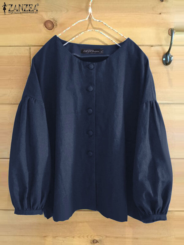 ZANZEA-Blusa de manga comprida para mulheres, camisa com botões, tops de túnica vintage, moda casual, trabalho solto, primavera, feminino, 2022