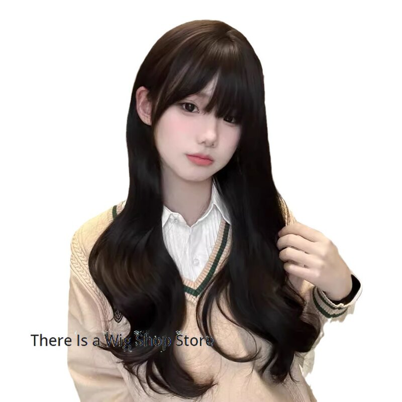 Perücke weiblich langes Haar schwarz braun neuer Stil große gewellte lange lockige Haare Lolita natürliche Simulation süße volle Kopf bedeckung