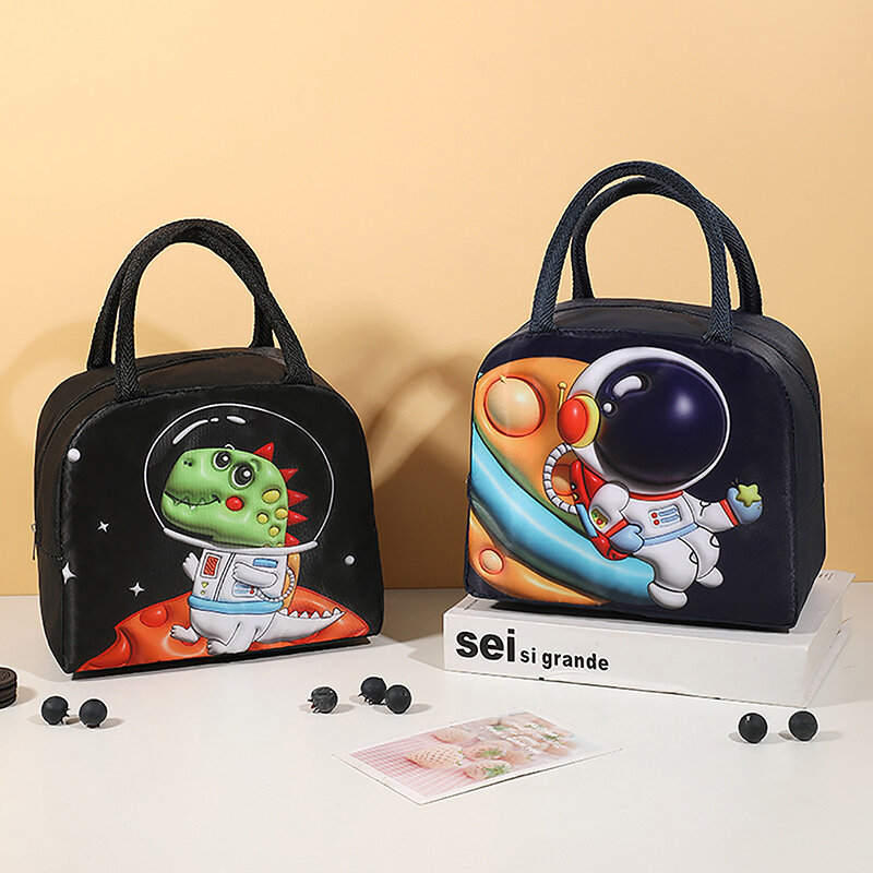 Bolsa de almuerzo de dibujos animados en 3D, fiambrera térmica con aislamiento, portátil, funcional, para Picnic, para mujer y niño