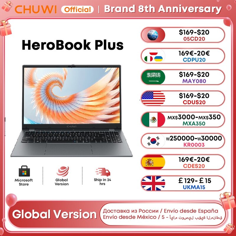 CHUWI HeroPlePro Herobook Plus-PC Portable Windows 11, Écran FHD 14.1 / 15.6 Pouces, Intel N4020 LPDDR4, 8 Go, 256 Go SSD