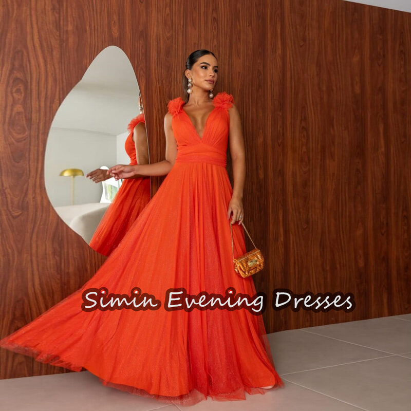 Simin Chiffon A-line V-neck Pleats Saudi Prom Gown Simple Floor-length Arab Evening Elegant Party dresses for women 2024