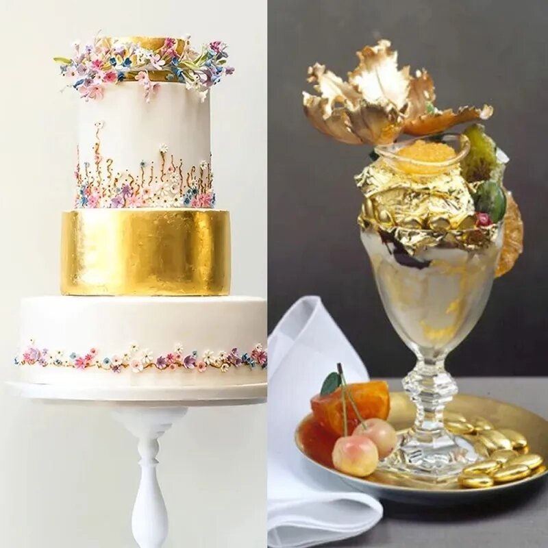 100 fogli imitazione oro argento lamina di carta foglia doratura fai da te arte artigianale carta festa di compleanno torta nuziale Dessert Decor 8.5*8cm