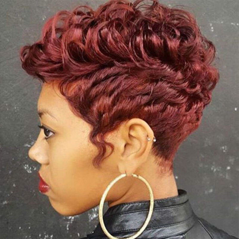 Pixie Krullend 100% Human Hair Pruik 13X4 Korte Bob Pruik Pixie Cut #350 Colored 99j Lace Frontale Human Hair Pruiken Voor Zwarte Vrouwen