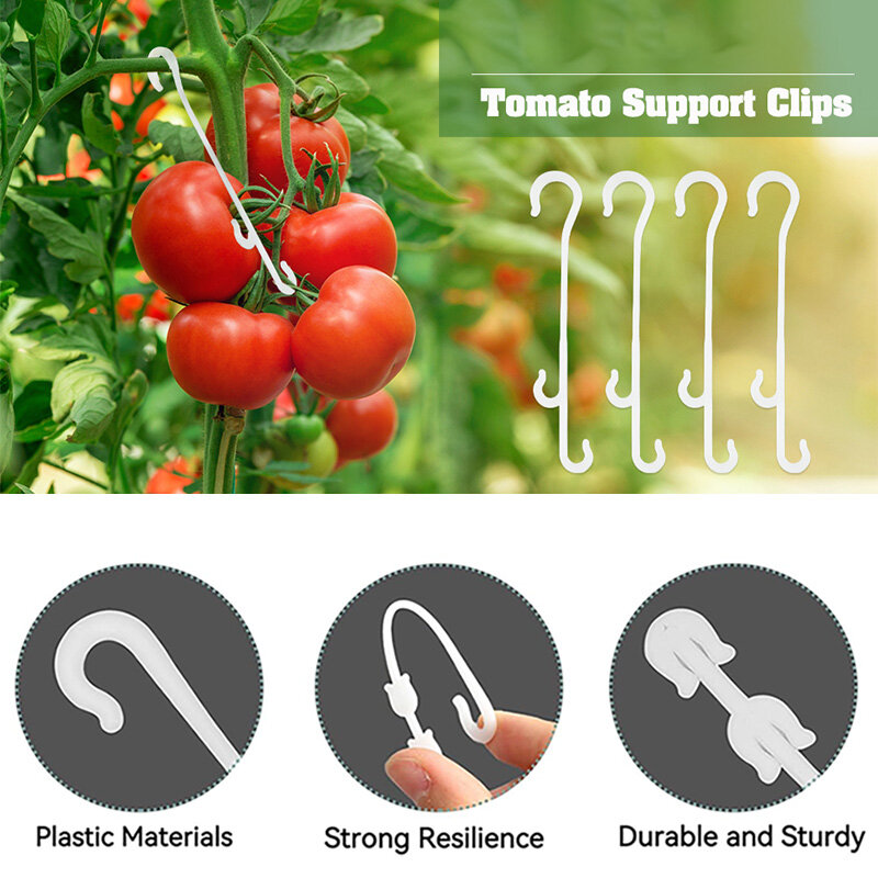 100 Pcs Tomato Support J-Hook Plastic Plant Clips Adjustable Tomato Trellis Clips to Support Branches and Hold Big Heavy Tomato