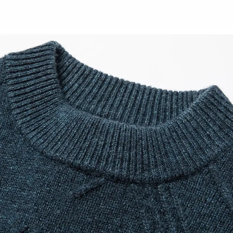 Suéter de lana cálido para hombre, suéter corto ajustado con cuello redondo, parte inferior gruesa, moda informal, Otoño e Invierno