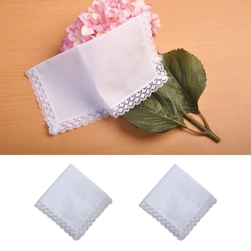 Portable Tie-dye Lace Trim Cotton Handkerchief for Woman Man Gentleman White Cotton Handkerchief Lace Trim Dropship