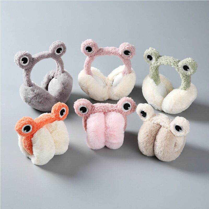 Cache-oreilles en forme de grenouille pliés pour enfants, protège-oreilles en peluche, couvre-oreilles chaud, mignon, dessin animé, rond, drôle, hiver