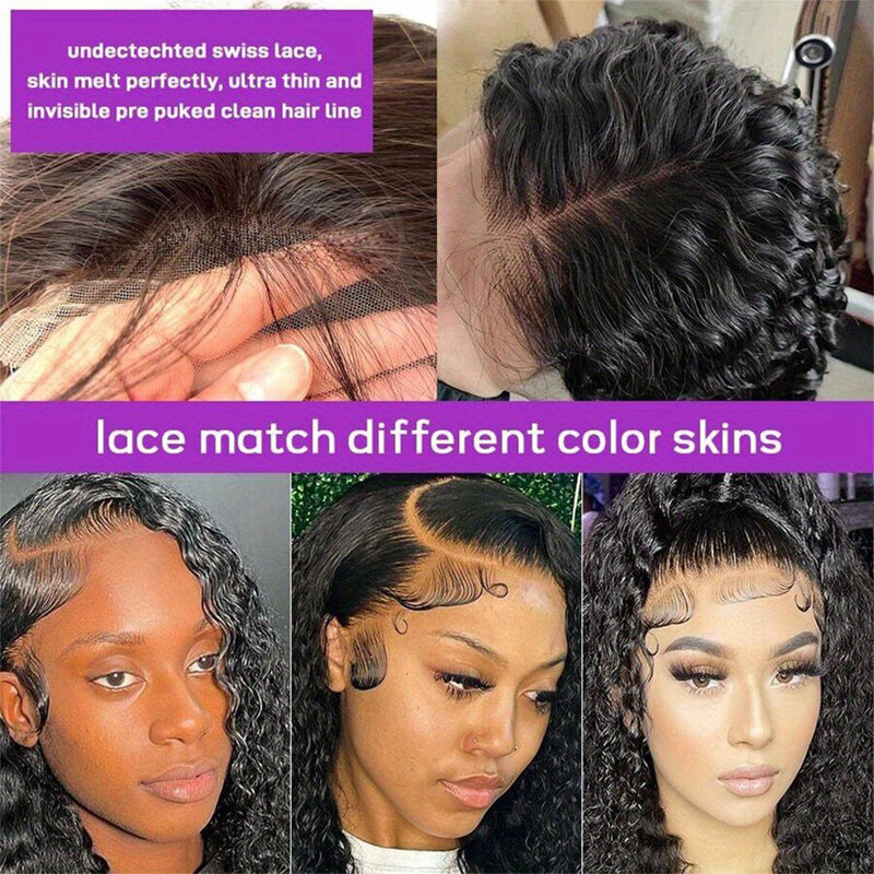 Perruque Lace Front Wig Deep Wave Naturelle Bouclée, Cheveux Humains, Pre-Plucked, Transparent HD, Sans Colle, Vente en Gros