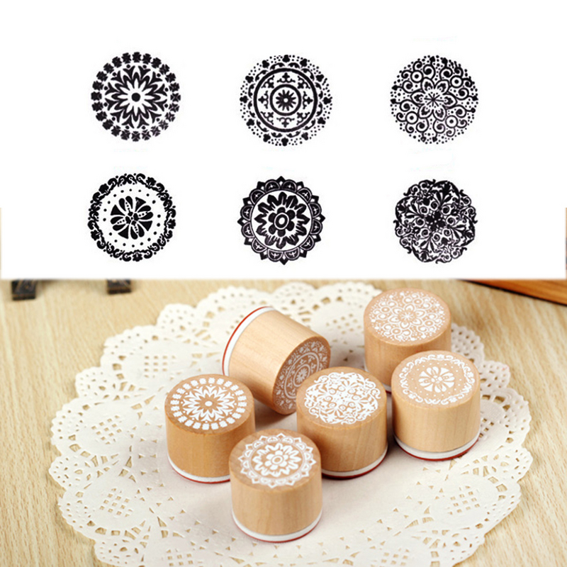 Circle Stampers Square Shape Pattern Party Favors Lace Seals Wood Stamps Wooden