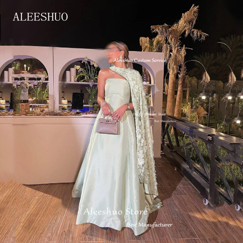Aleeshuo gaun Prom A-Line elegan gaun pesta tanpa lengan tanpa tali dengan gaun pesta Prom Formal bunga 3D gaun malam Dubai wanita