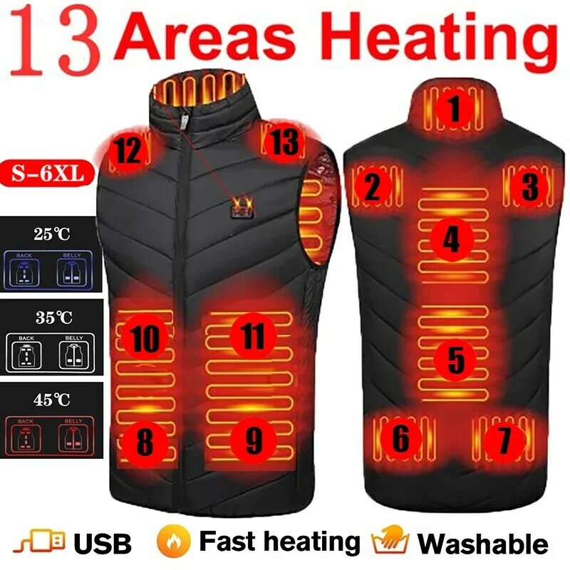 Colete de aquecimento elétrico para homens e mulheres, Casaco leve, Casaco Aquecido USB, Body Warmer, Vestuário